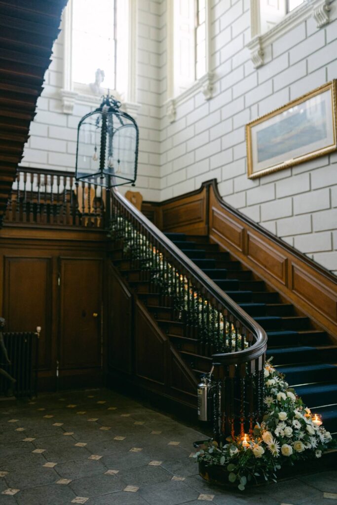 The staircase at Davenport House with roses